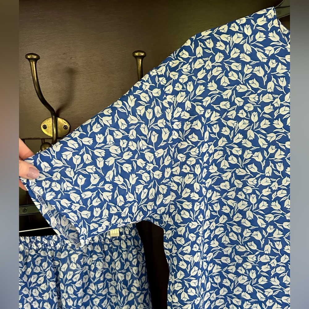 VTG Alison Peters Blue Micro Floral Print Midi Skirt Set Modest Cottage Retro 8 - Picture 5 of 15